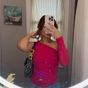 Zara Vibrant Pink One-Shoulder Blouse